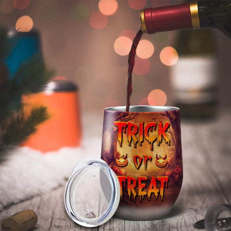 Cat Cosplay Trick Or Treat Custom Wine Tumbler, Pumpkin, Devil & Witch Cat Costumes, Personalized Halloween Drinkware, Gift For Cat Lovers