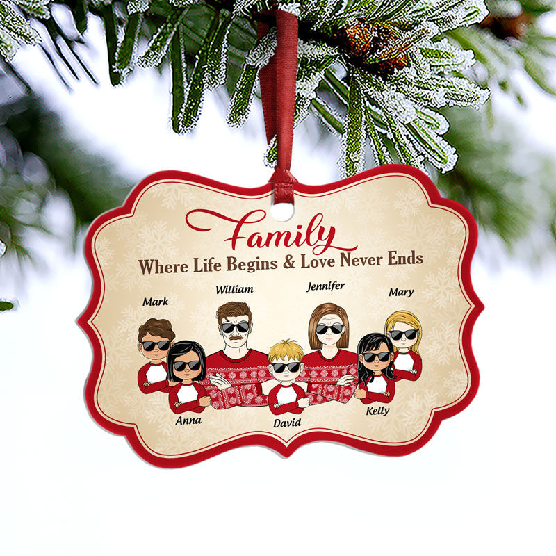 Family Where Life Begins Love Never Ends - Christmas Gift - Personalized Custom Aluminum Ornament