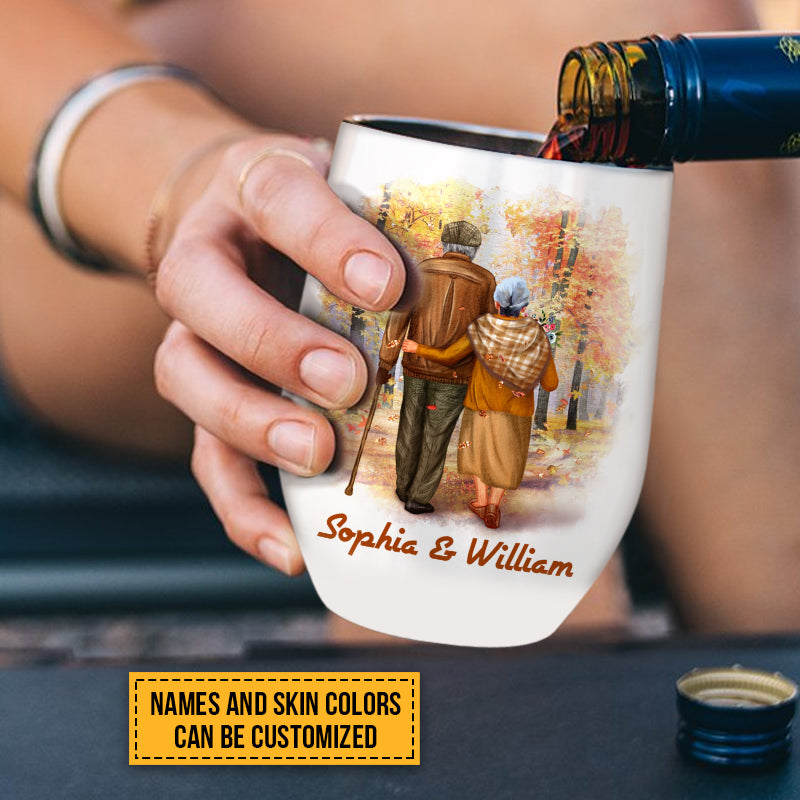 Family Old Couple When We Get Custom Color Skin Custom Wine Tumbler, Personalized Fall Couple Wine Tumbler, Couple Gift