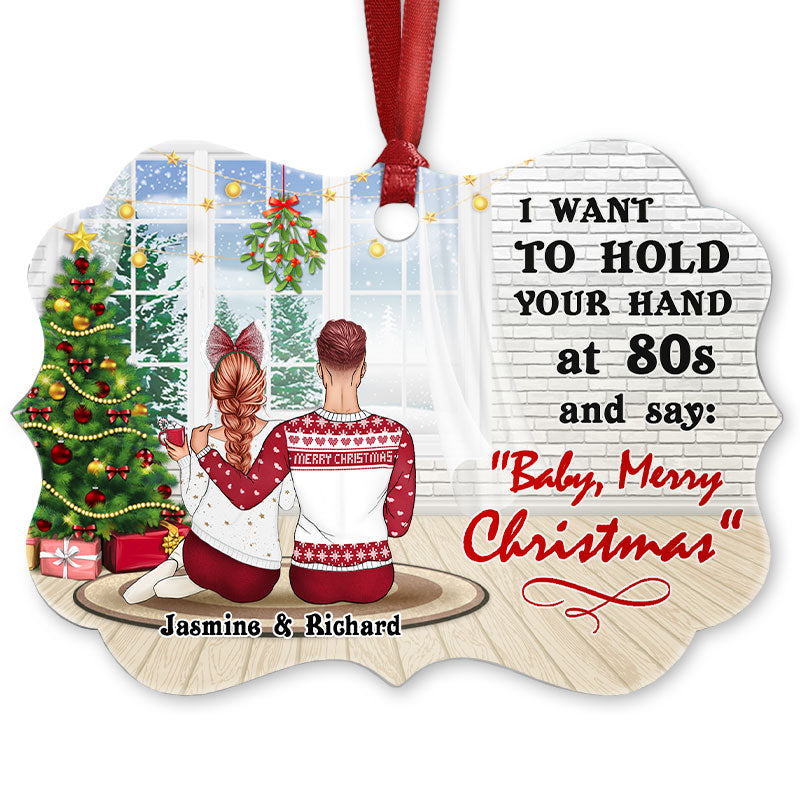 Christmas Couple Hold Your Hand - Personalized Custom Aluminum Ornament