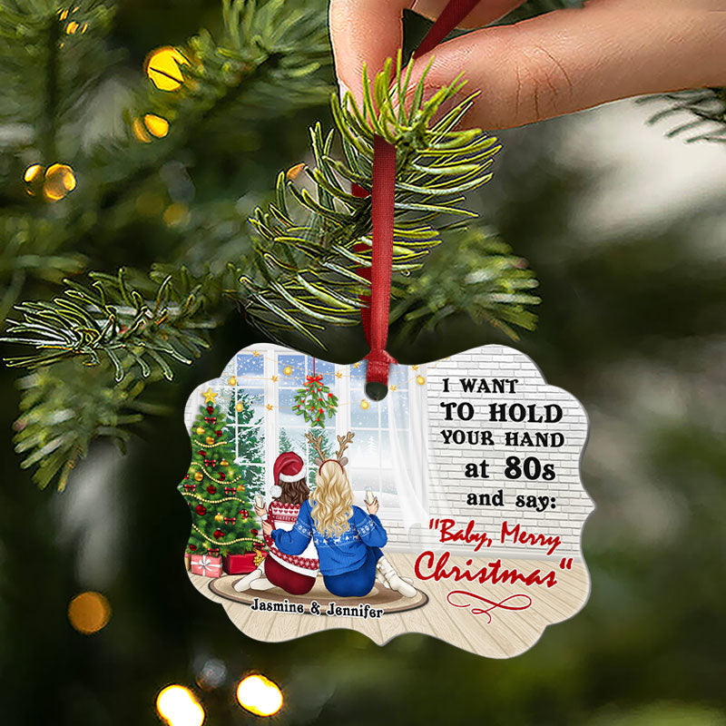 Christmas Couple Hold Your Hand - Personalized Custom Aluminum Ornament