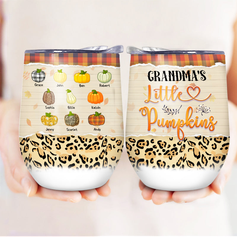 Grandma's Little Pumpkins Fall Gift For Grandparent - Personalized Custom Wine Tumbler