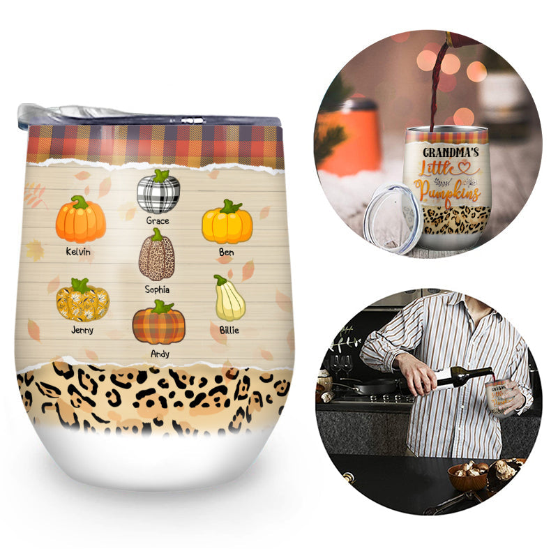 Grandma's Little Pumpkins Fall Gift For Grandparent - Personalized Custom Wine Tumbler