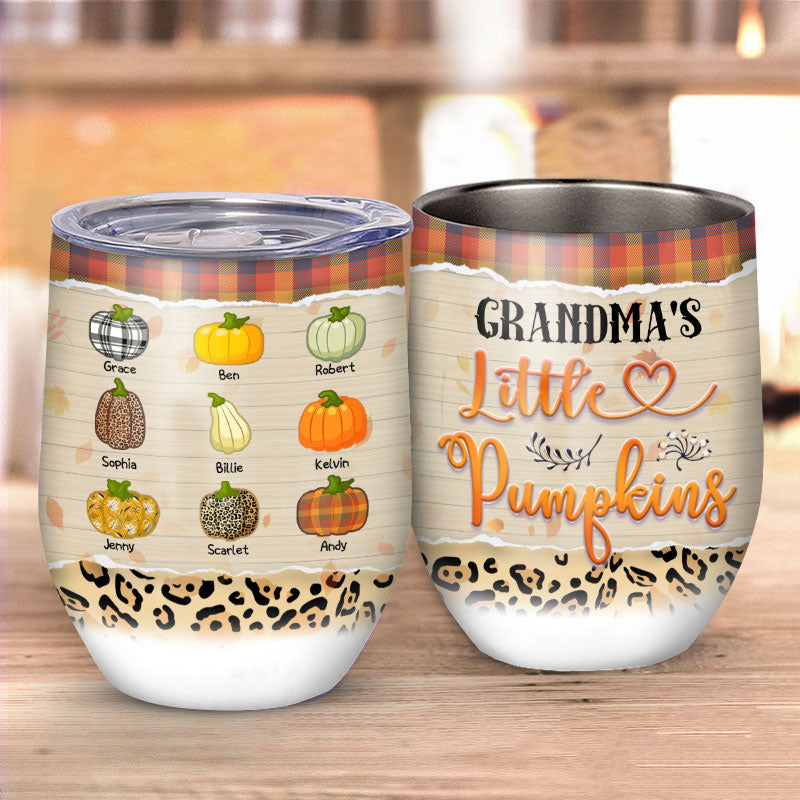 Grandma's Little Pumpkins Fall Gift For Grandparent - Personalized Custom Wine Tumbler