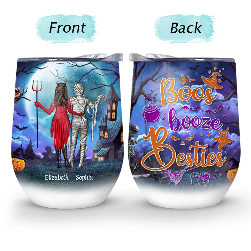 Halloween Best Friends Boos Booze Best Friendss - Halloween Gift For BFF - Personalized Custom Wine Tumbler