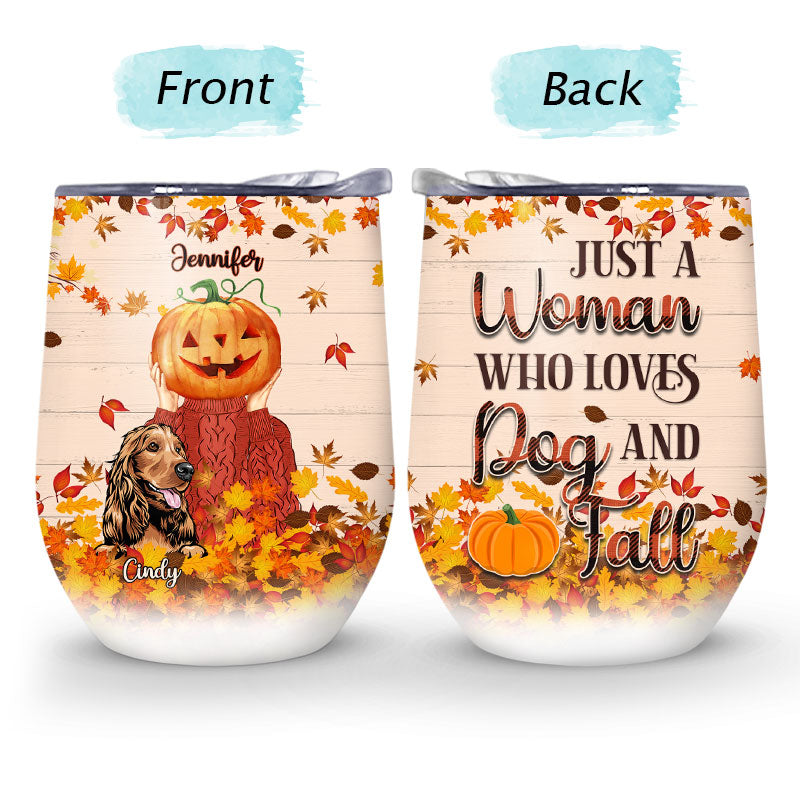 Dog Lovers Autumn Leaves Who Loves Dogs And Fall - Personalized Custom Wine Tumbler