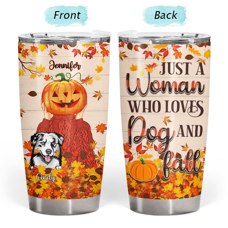 Dog Lovers Autumn Leaves Who Loves Dogs And Fall - Personalized Custom Tumbler
