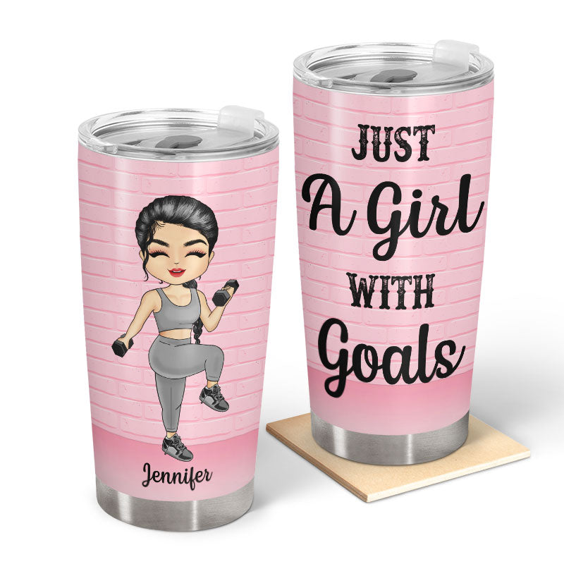 Lifting Chibi Girl Just A Girl With Goals - Gift For Gymer - Personalized Custom Tumbler