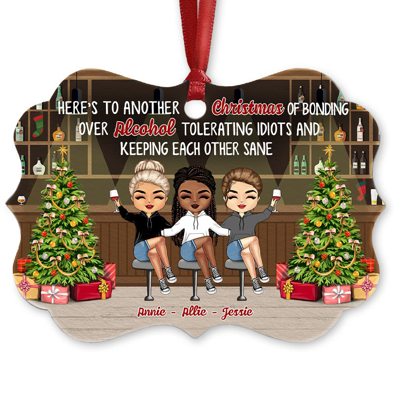 Besties Drinking Squad Here's Another Christmas - Personalized Custom Aluminum Ornament