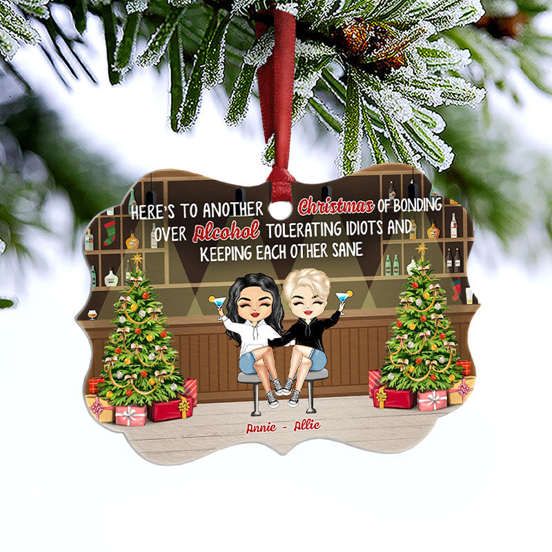 Besties Drinking Squad Here's Another Christmas - Personalized Custom Aluminum Ornament