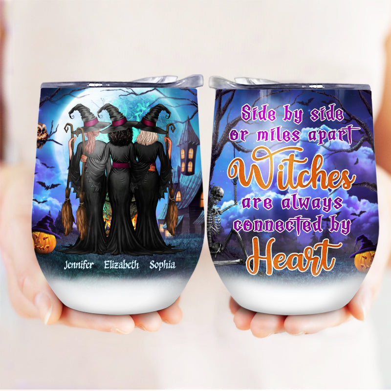 Witch Best Friends Connected By Heart - Halloween Gift For BFF - Personalized Custom Wine Tumbler
