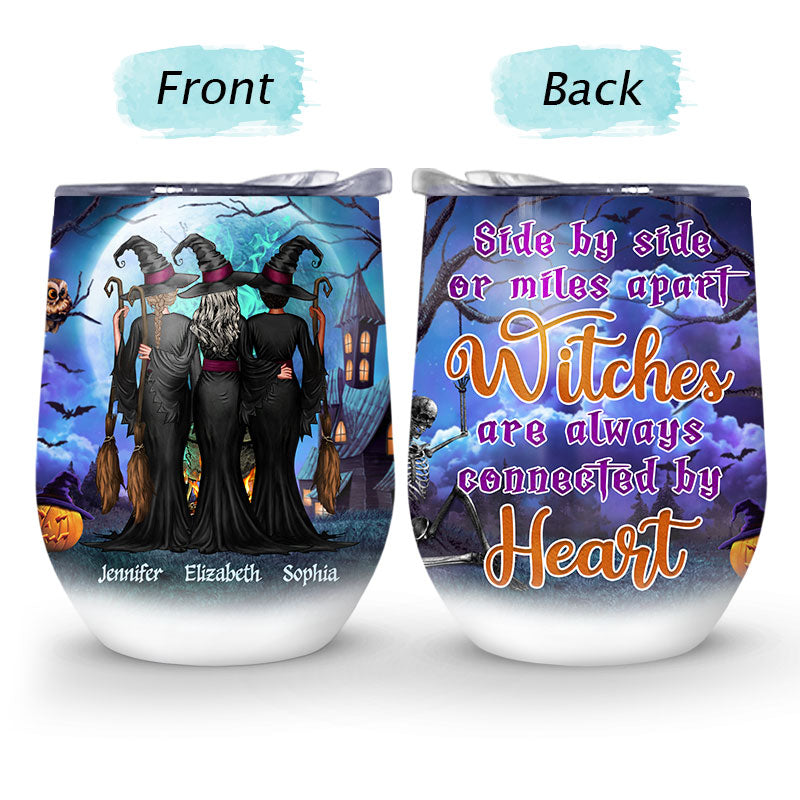 Witch Best Friends Connected By Heart - Halloween Gift For BFF - Personalized Custom Wine Tumbler