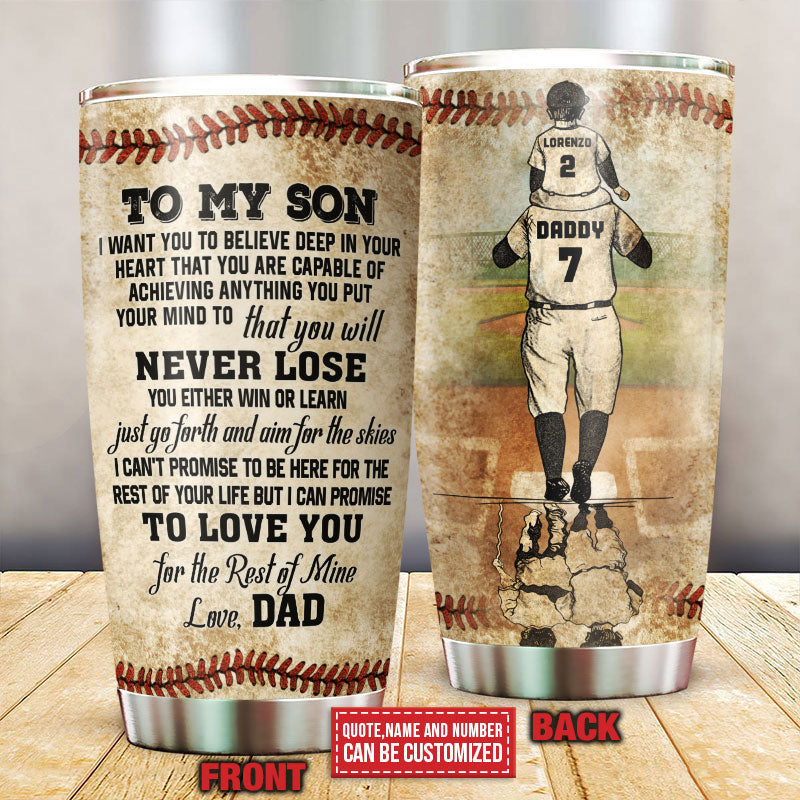 Personalized Baseball Dad And Son Thank You Custom Quote Customized Tumbler