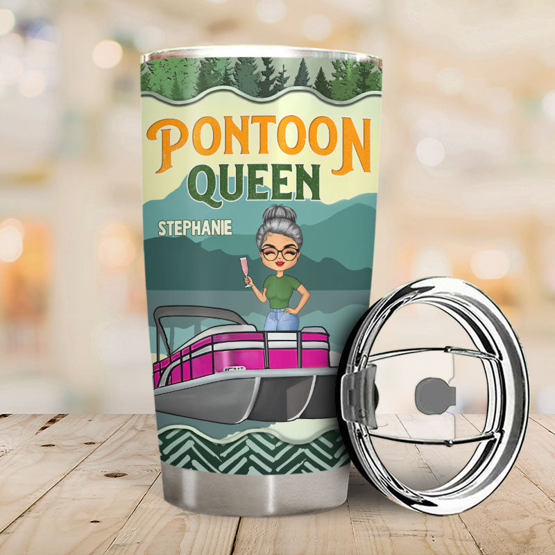 Pontoon Queen Sassy Gift For Pontoon Owner - Personalized Custom Tumbler