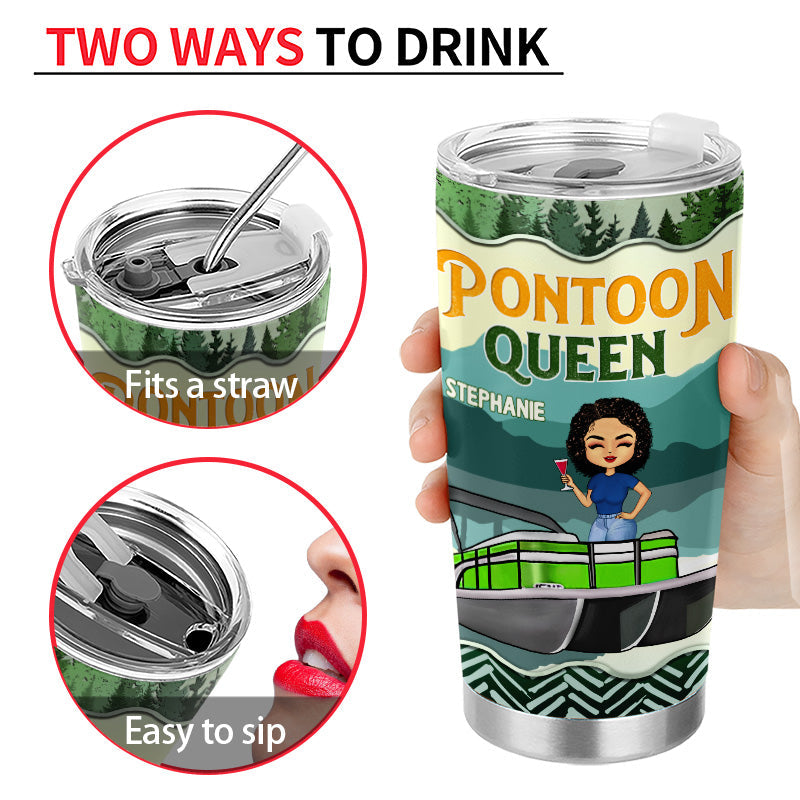 Pontoon Queen Sassy Gift For Pontoon Owner - Personalized Custom Tumbler
