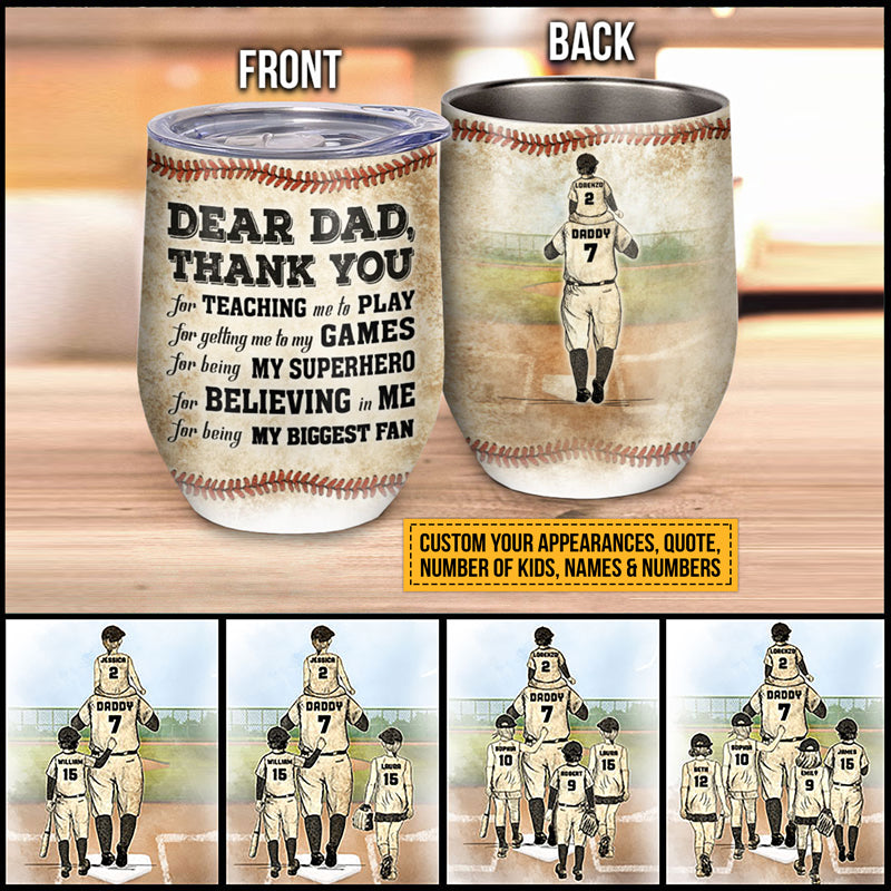 Personalized Baseball Dad And Child Thank You Dad Custom Wine Tumbler