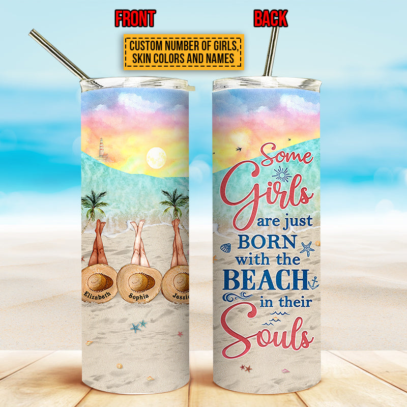 Personalized Beach Bestie Beach In Souls Custom Skinny Tumbler
