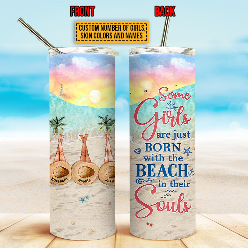 Personalized Beach Bestie Beach In Souls Custom Skinny Tumbler