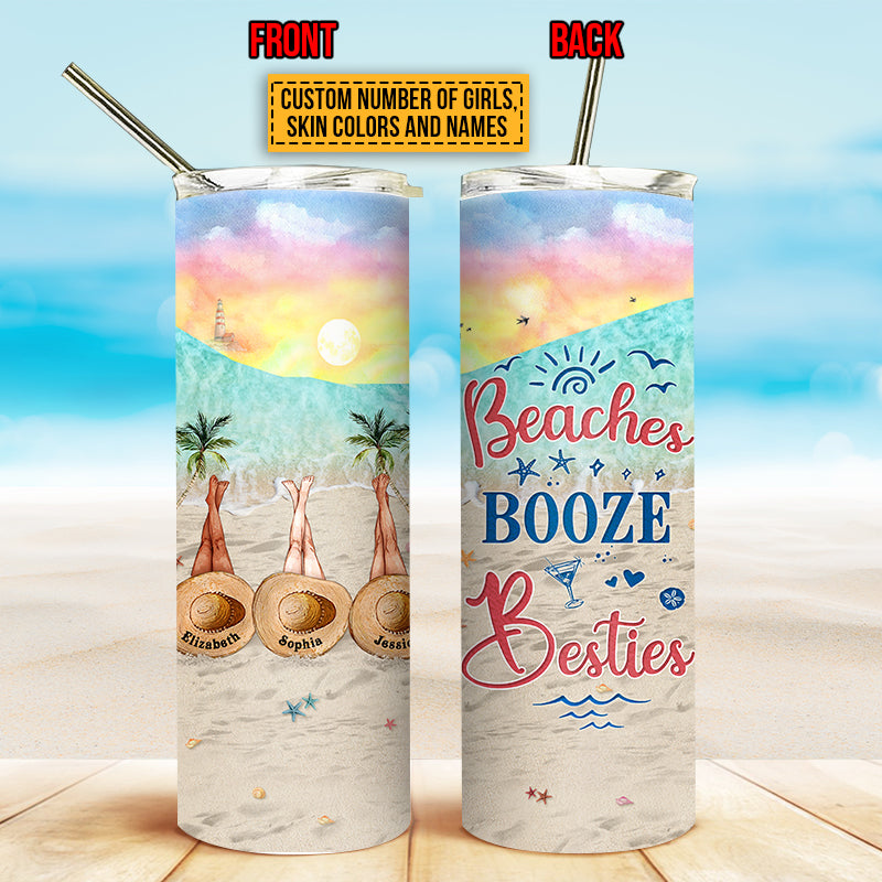 Personalized Beach Bestie Beaches Booze Besties Custom Skinny Tumbler