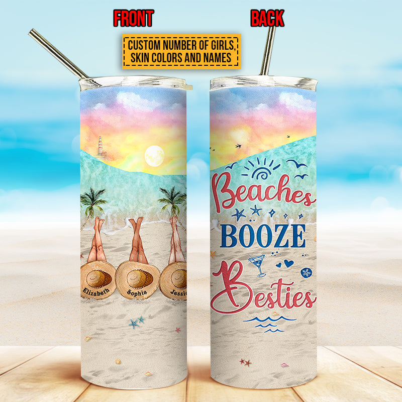 Personalized Beach Bestie Beaches Booze Besties Custom Skinny Tumbler