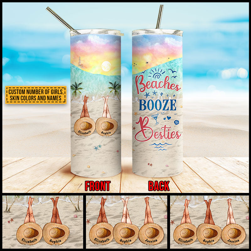 Personalized Beach Bestie Beaches Booze Besties Custom Skinny Tumbler