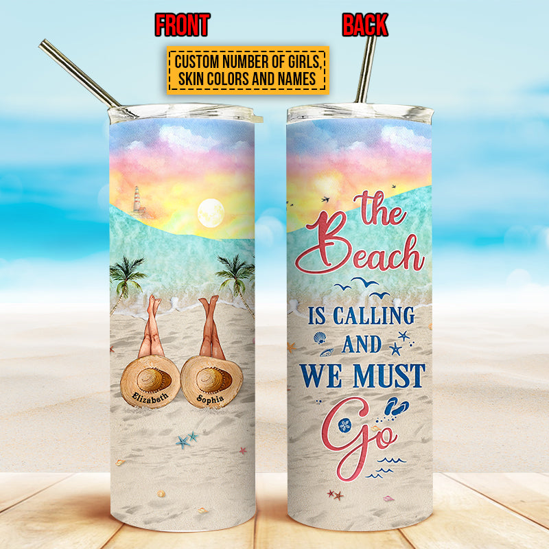 Personalized Beach Bestie The Beach Is Calling Custom Skinny Tumbler