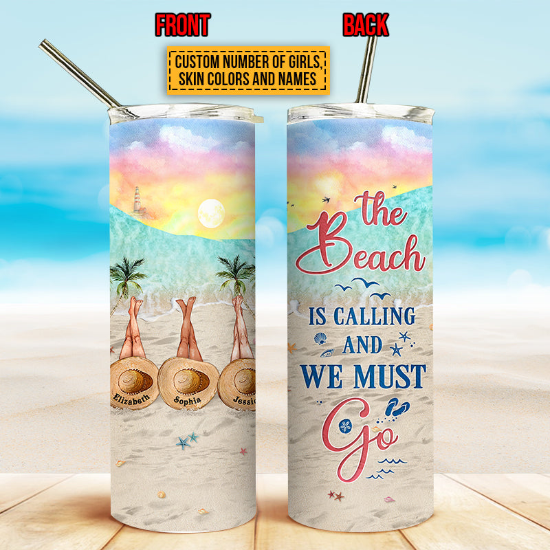 Personalized Beach Bestie The Beach Is Calling Custom Skinny Tumbler