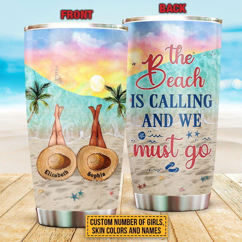 Personalized Beach Bestie The Beach Is Calling Custom Tumbler