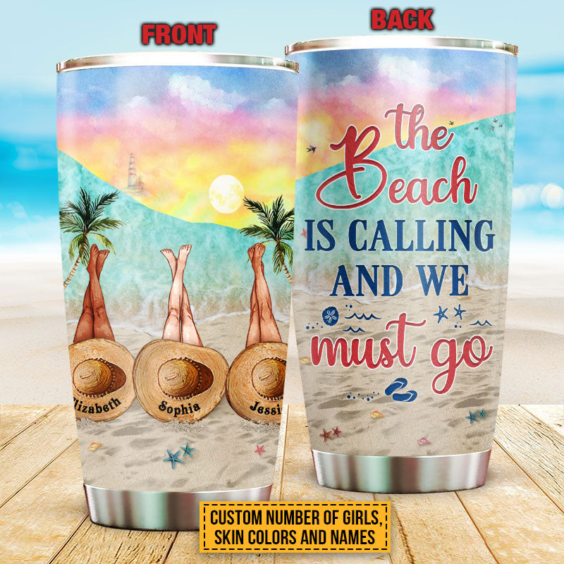 Personalized Beach Bestie The Beach Is Calling Custom Tumbler