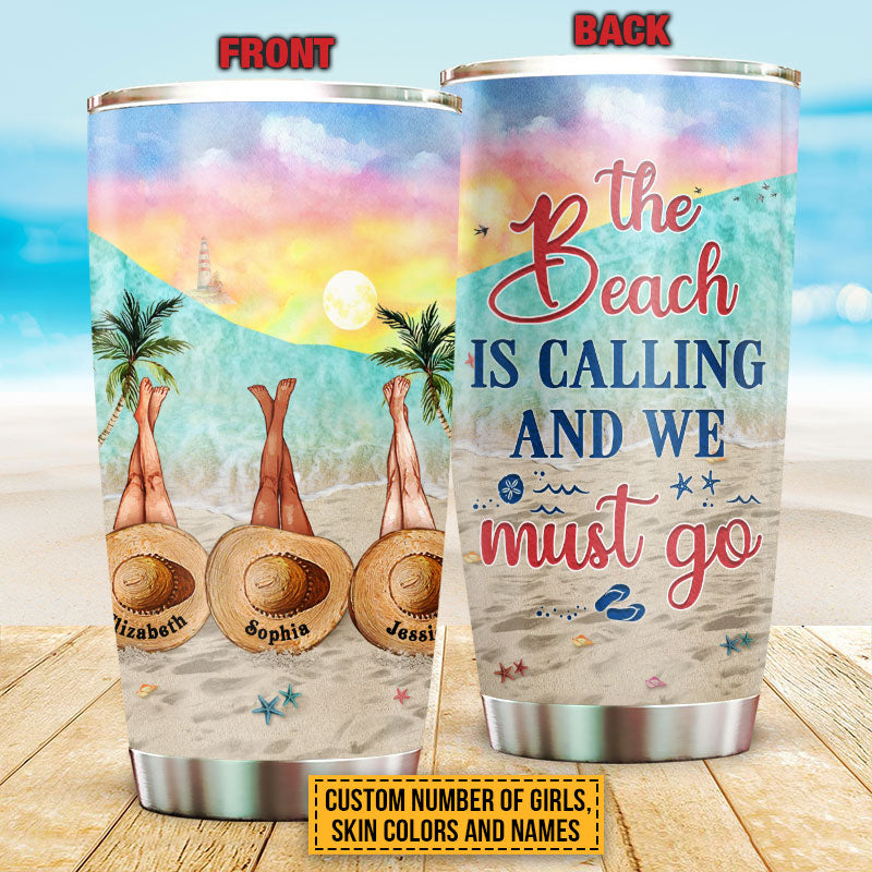 Personalized Beach Bestie The Beach Is Calling Custom Tumbler