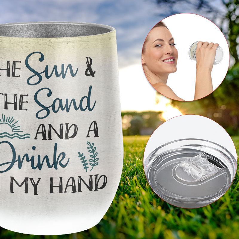Personalized Beach Girl The Sun And The Sand Custom Wine Tumbler