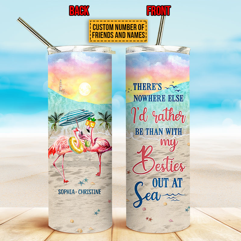 Personalized Flamingo Bestie Out At Sea Custom Skinny Tumbler