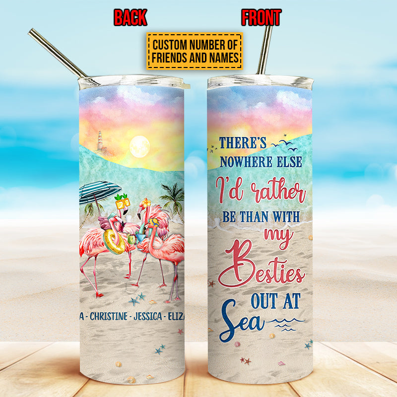 Personalized Flamingo Bestie Out At Sea Custom Skinny Tumbler