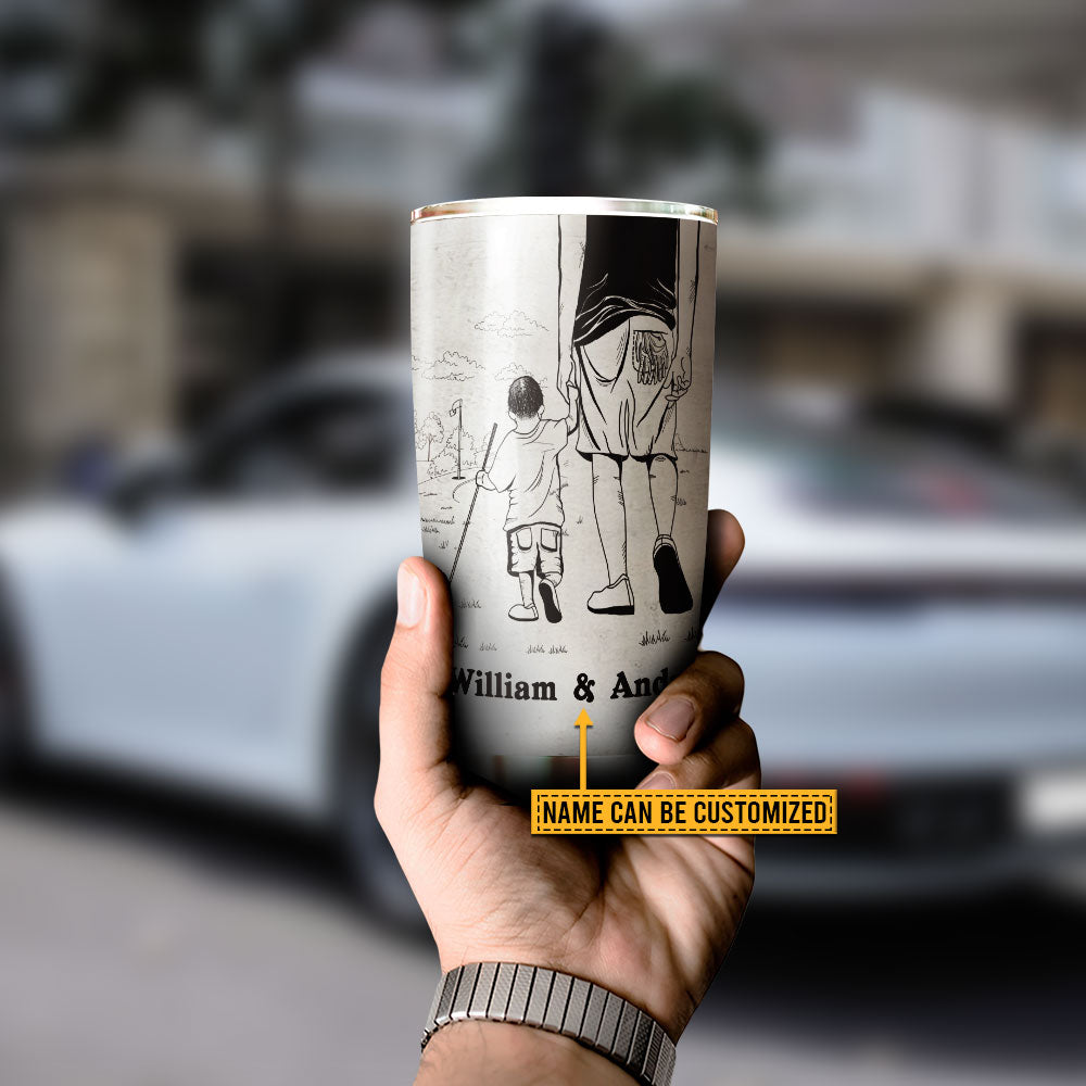 Personalized Golf Dad And Son Thank You Sketch Customized Tumbler