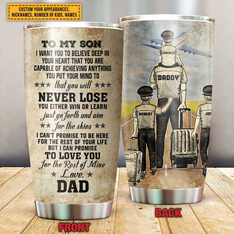 Personalized Pilot Dad And Child Never Lose Custom Kids Custom Tumbler