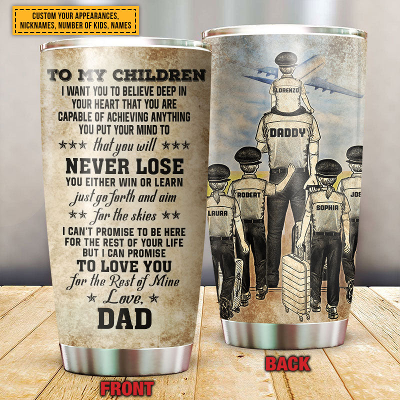 Personalized Pilot Dad And Child Never Lose Custom Kids Custom Tumbler
