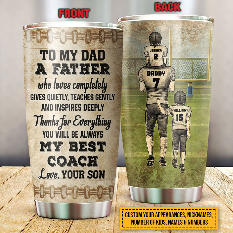 Personalized American Football Dad And Child My Best Coach Custom Kids Custom Tumbler