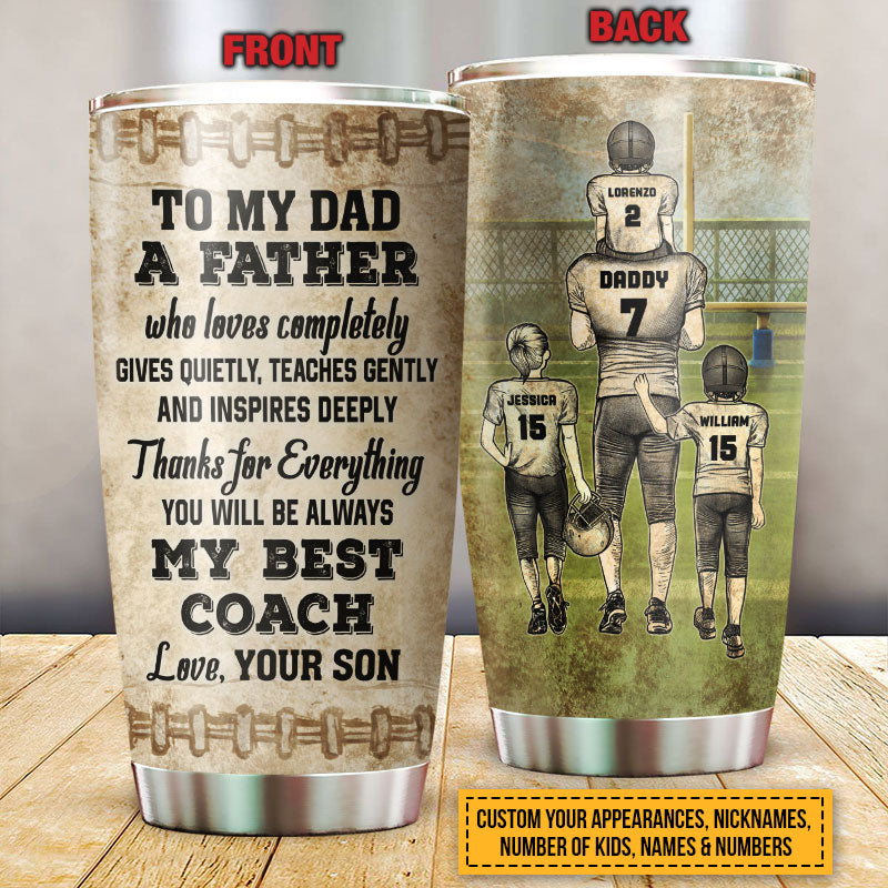 Personalized American Football Dad And Child My Best Coach Custom Kids Custom Tumbler