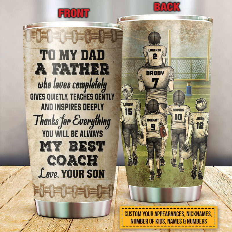 Personalized American Football Dad And Child My Best Coach Custom Kids Custom Tumbler