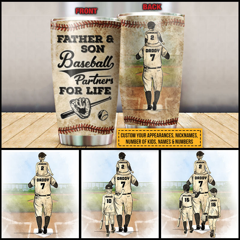 Personalized Baseball Dad And Child Partners For Life Custom Child Custom Tumbler