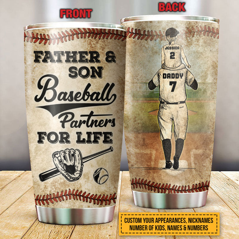 Personalized Baseball Dad And Child Partners For Life Custom Child Custom Tumbler
