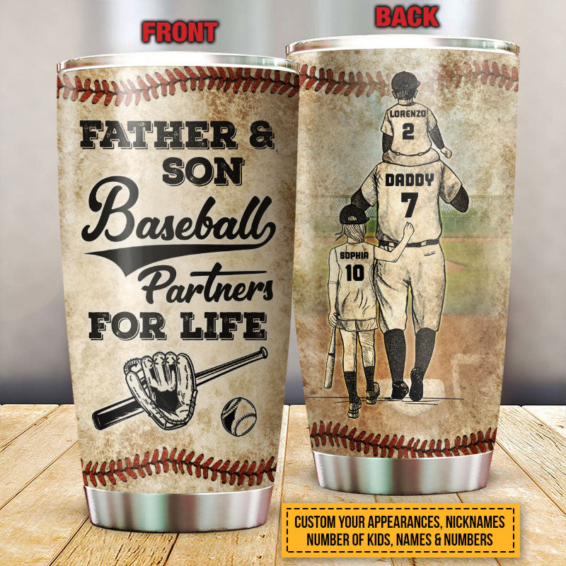 Personalized Baseball Dad And Child Partners For Life Custom Child Custom Tumbler