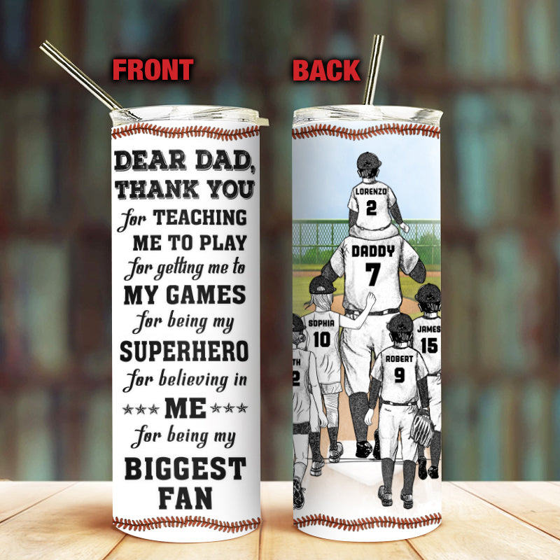 Personalized Baseball Dad And Child Thank You Sketch Custom Skinny Tumbler
