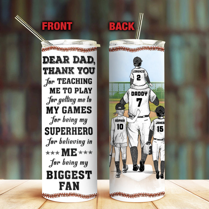 Personalized Baseball Dad And Child Thank You Sketch Custom Skinny Tumbler