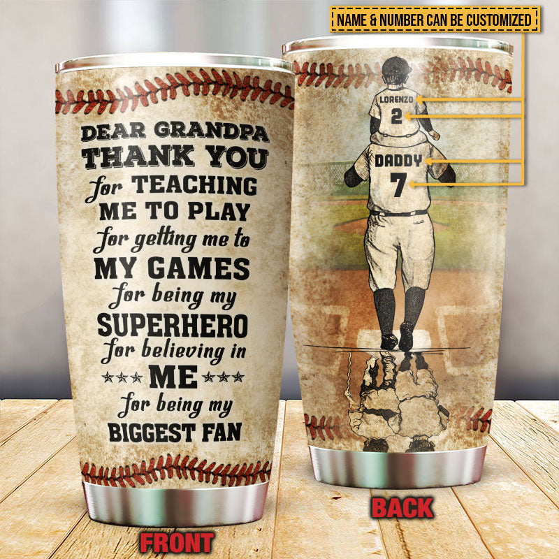 Personalized Baseball Grandpa and Grandson Thank You Custom Tumbler