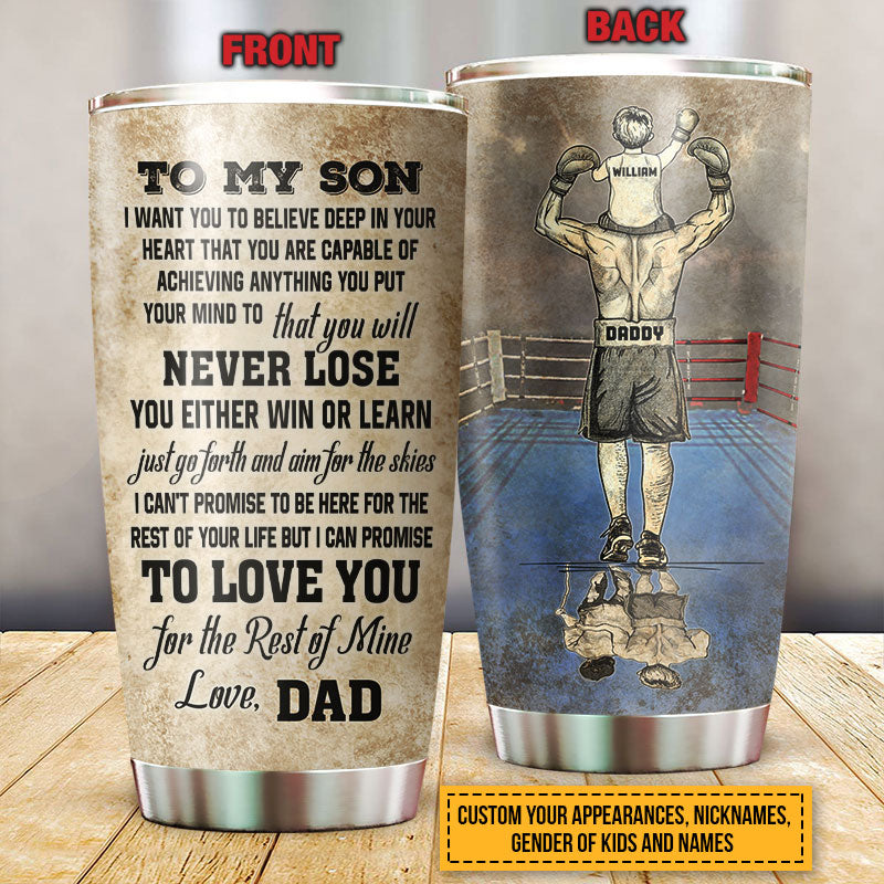 Personalized Boxing Dad And Child Never Lose Custom Kids Custom Tumbler