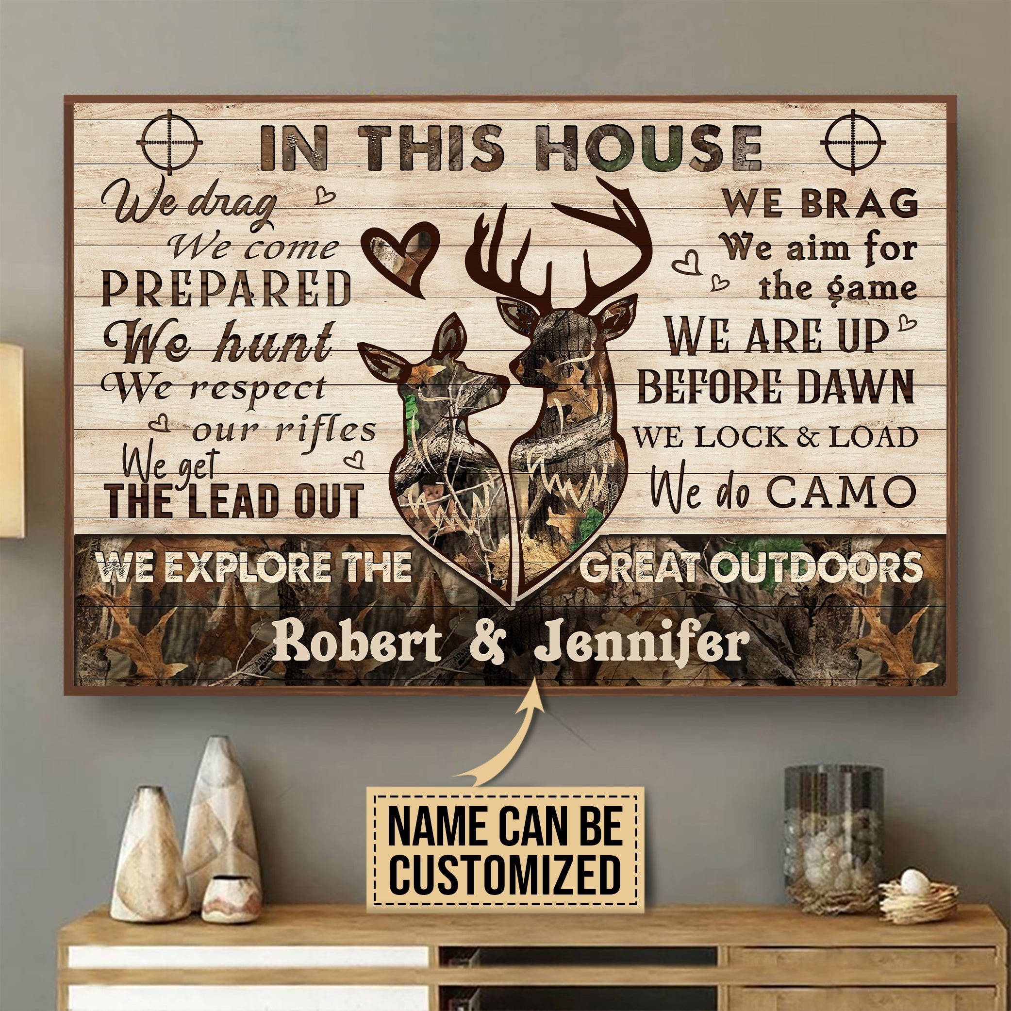 Personalized Deer Camo In This House Poster
