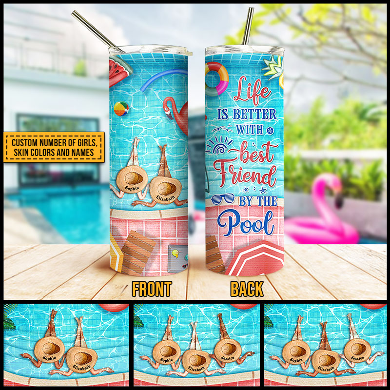 Personalized Swimming Bestie Life Is Better Custom Skinny Tumbler