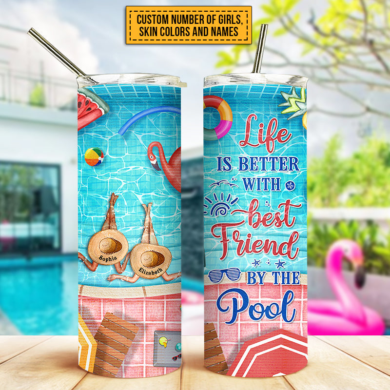 Personalized Swimming Bestie Life Is Better Custom Skinny Tumbler