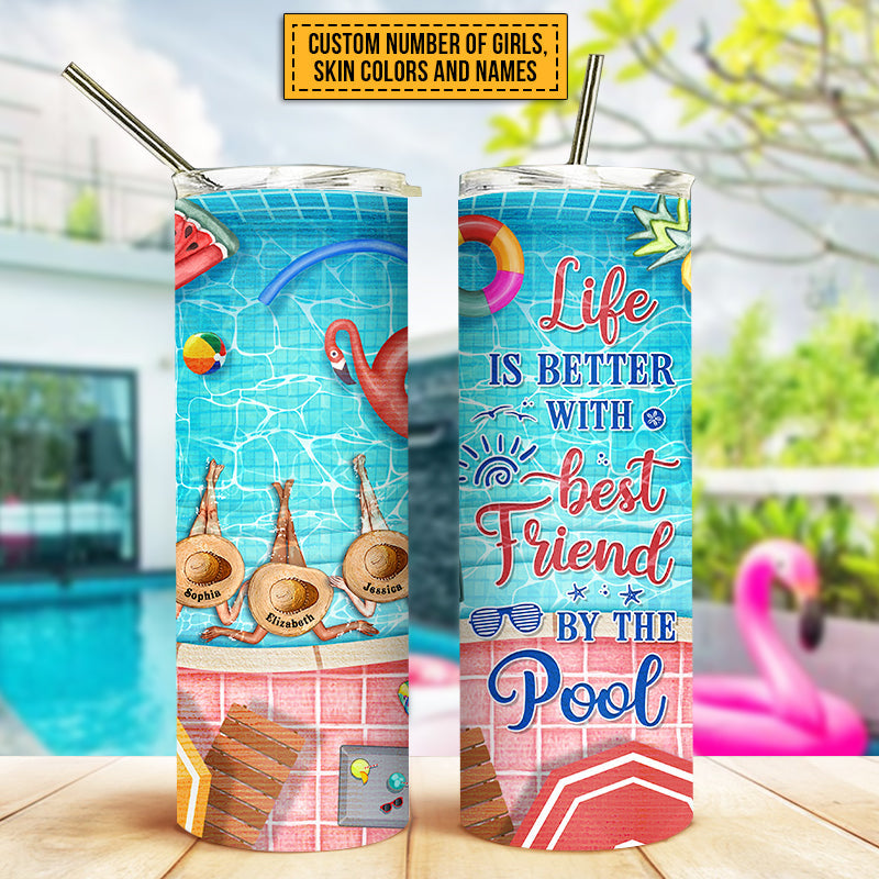 Personalized Swimming Bestie Life Is Better Custom Skinny Tumbler